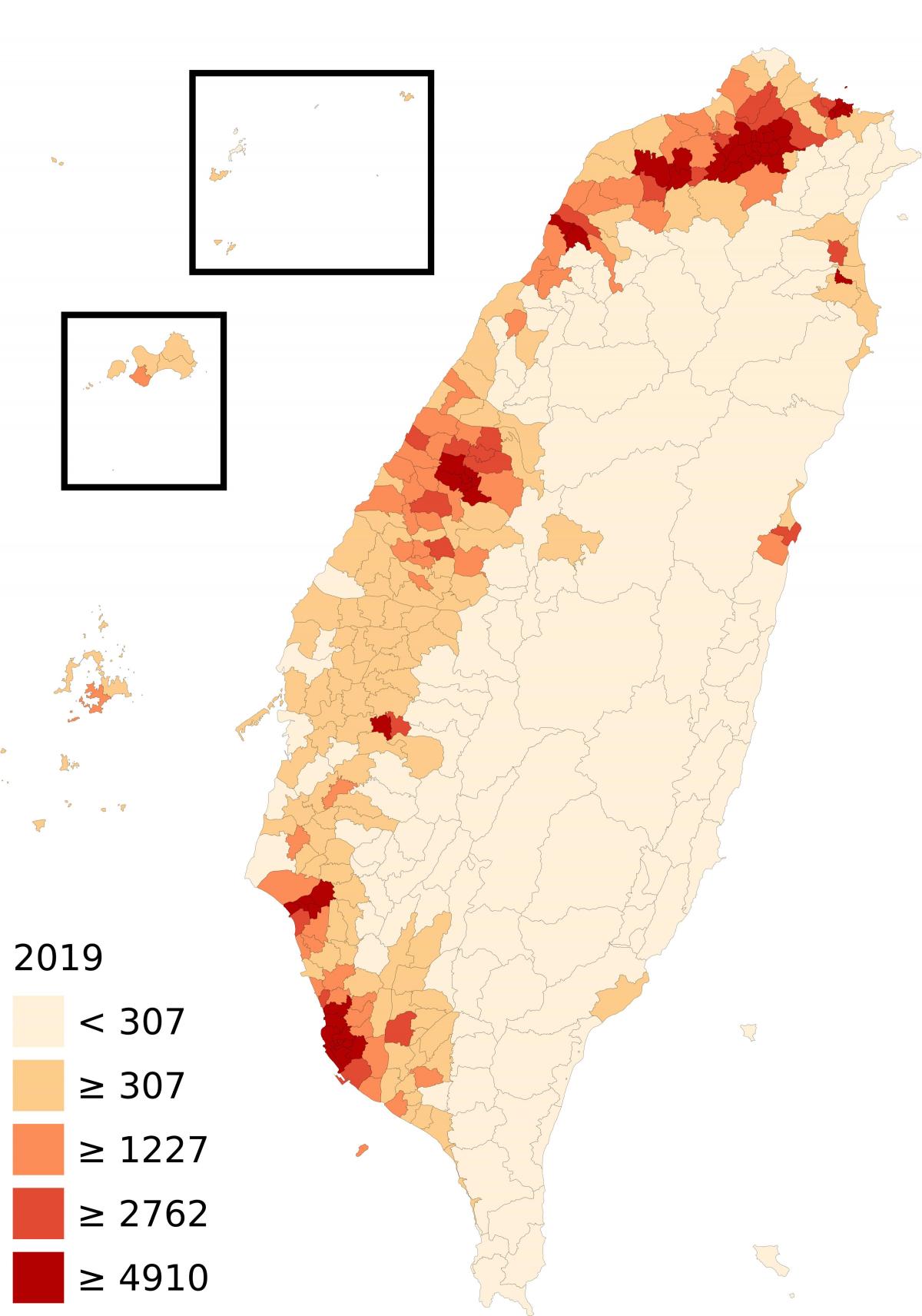 Carte population Taiwan : densité et structure de la population Taiwan